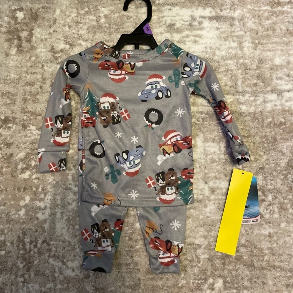 Disney Cars Holiday Kids Pajamas with Fun Christmas Print - Gray size 12M-NWT